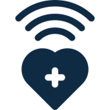 Healthcare icon featuring heart and Wi-Fi signal